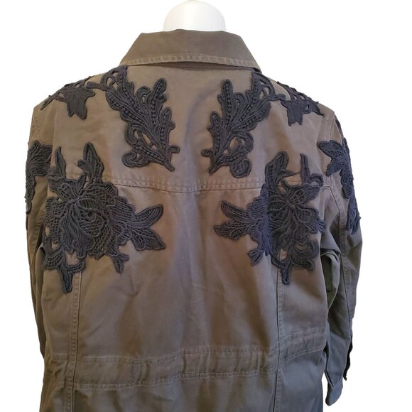 Halogen Floral Laced Embroidered Military Utility Cargo Jacket 2X Olive Green - Picture 8 of 13